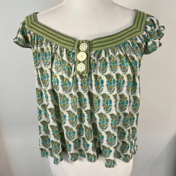 FREE PEOPLE XS Bohemian Babydoll Wool Cashmere Cap Sleeve Sweater Pearl Buttons - Picture 1 of 9